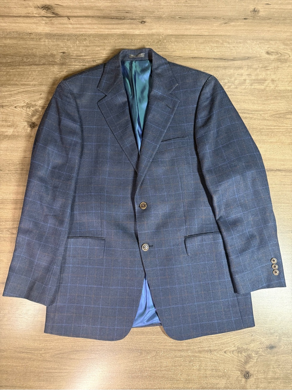 Alan Flusser Collection Men’s Silk Wool Two Button Window Paine Blazer 40R